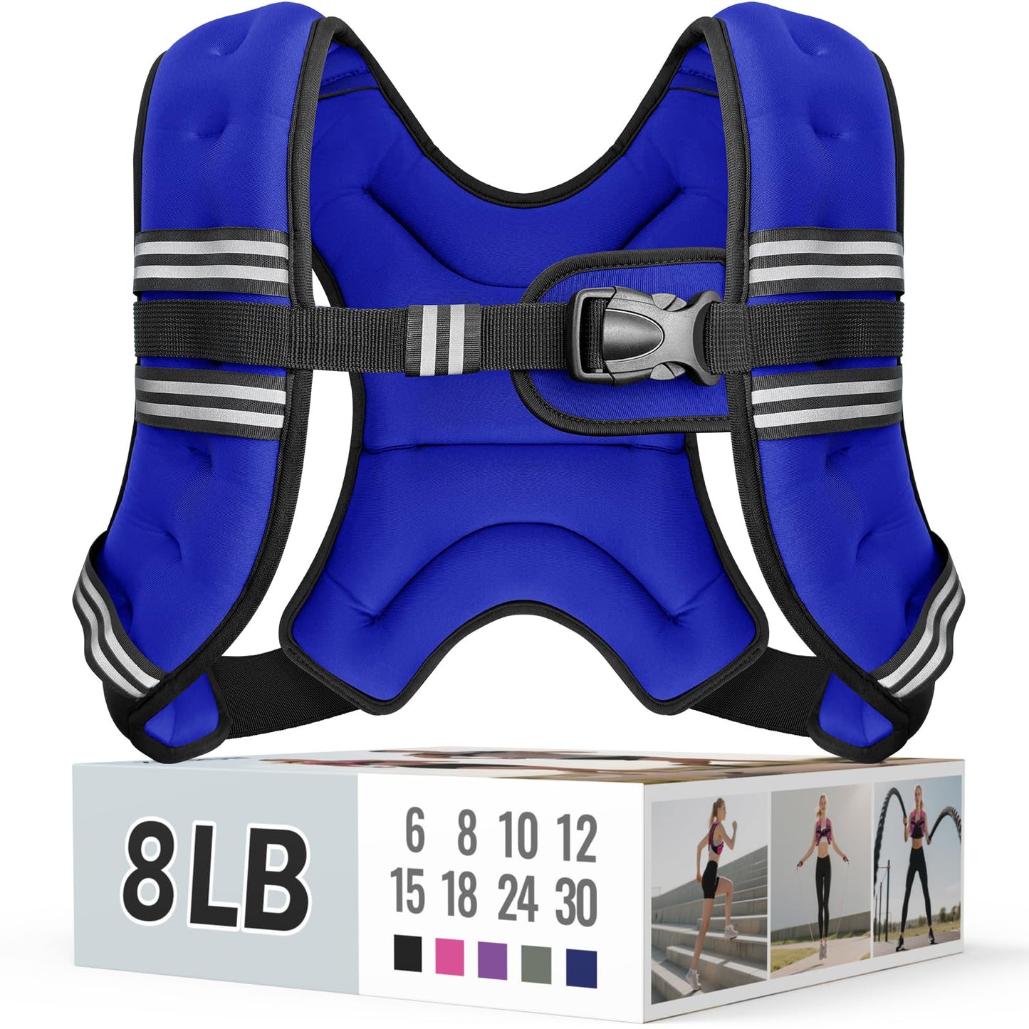 Zeerun Weighted Vest for Women & Men with Reflective Stripe and Adjustable Buckle, Comfortable & Durable Rucking Vest for Walking, Running & Strength Training, 8LBS-Blue