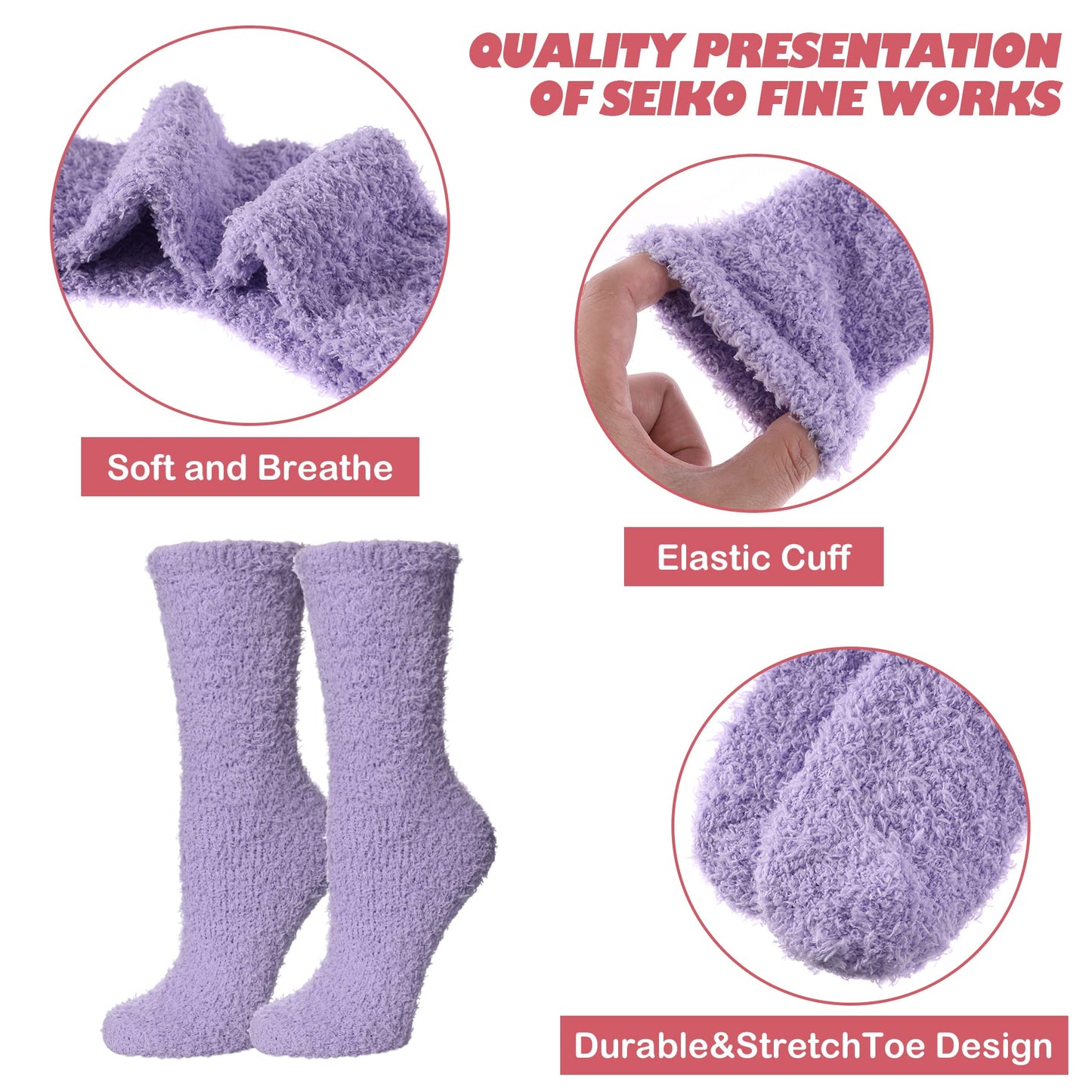 LINEMIN Womens Fuzzy Socks Cozy Fluffy Winter Warm Slipper Socks Microfiber Soft Home Sleeping Socks (5 Pack Soild Color B)