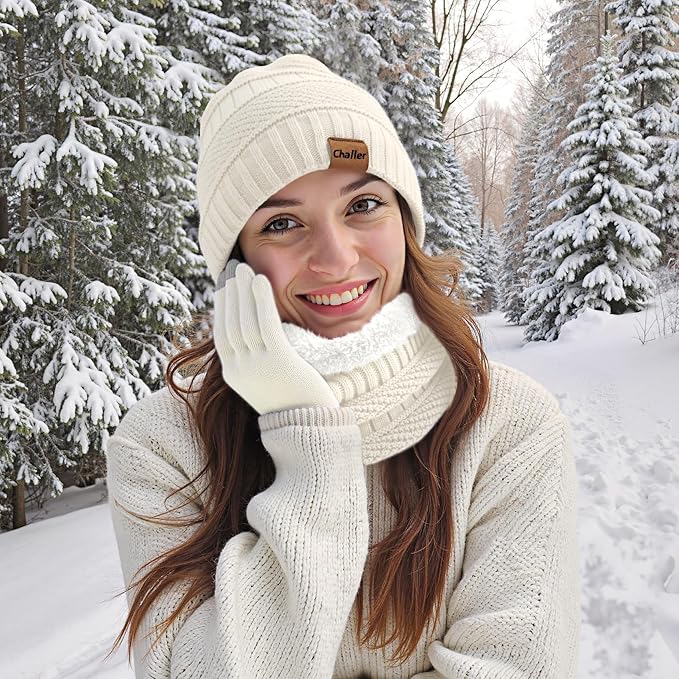 Winter Hats for Women Beanie Hat Warm Thick Knit Skull Cap Hat and Scarf Gloves Sets