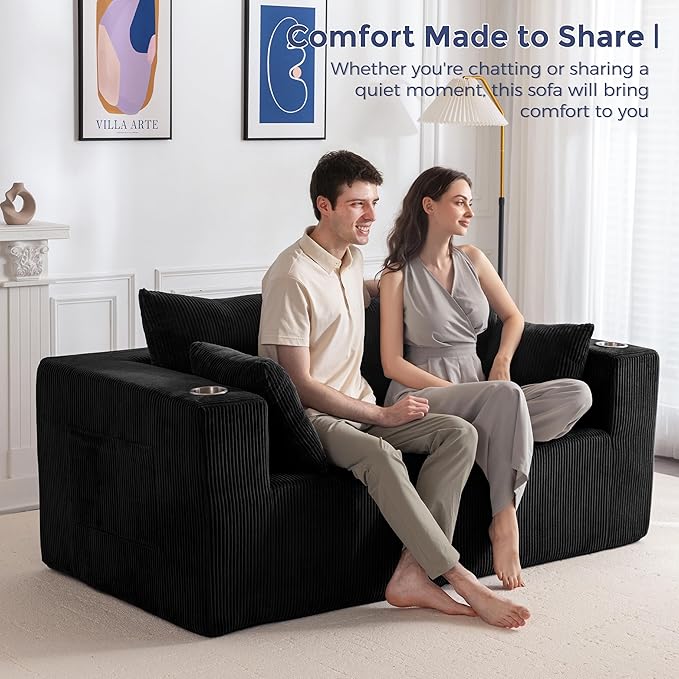MAXYOYO Modular Sectional Sofa Couch, Loveseat Boneless Cloud Couch for Living Room, Sofa in A Box, Upholstered Cozy Chair with Tufted Craft, No Assembly Required, Black