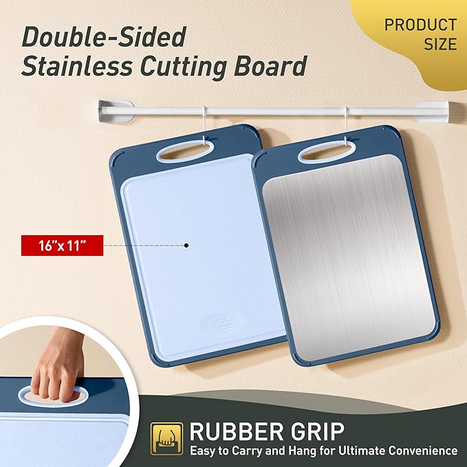 2 in 1 Stainless Steel Cutting Board with Handle Chopping Double Sided Non Slip Feet and Over Sink Butcher Block Nice Juice Groove Big Xl XXl xlarge Best Hardwood Kitchen Counter Organic Meat BBQ Kit