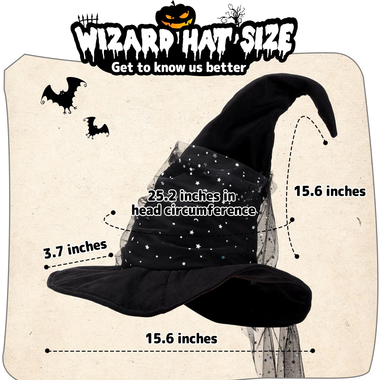 Ibeauti Wizard Hat for Adult Halloween Costume Witch Hat Cosplay Accessory (Black Mesh)