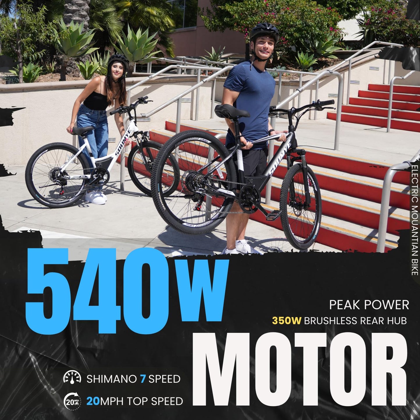 Soumye Electric Mountain Bike for Adults 26" Step-Thru/Over Ebike for Men Women with 350W Motor, 36V 10Ah Built-in Battery, 4 Riding Modes & 40Miles 20MPH