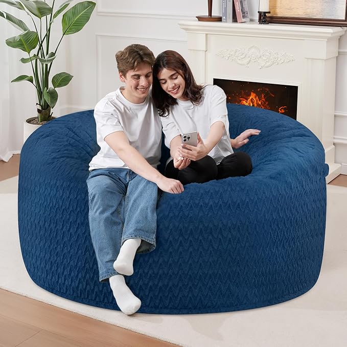 3FT Bean Bag Chair,Giant Bean Bag Chairs for Adults,Big Bean Bags with Memory Foam Filled, Large Beanbag Chairs with Chevron Plush Cover-Blue