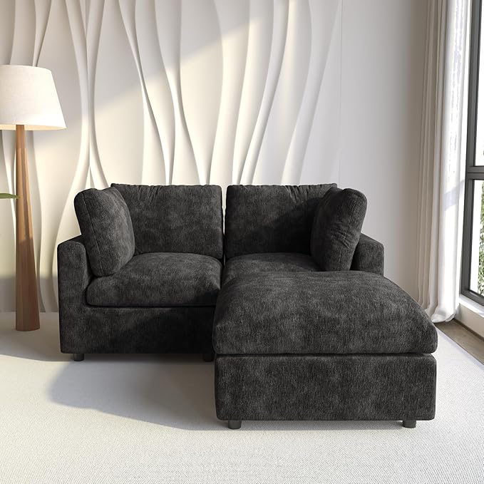 WJShome Cloud Couch Modular Sectional Sofa,67" L Shaped Couch, Convertible Wide Seater, 2 Seater+Ottoman for Living Room Set,Covers Washable&Replaceable,Black