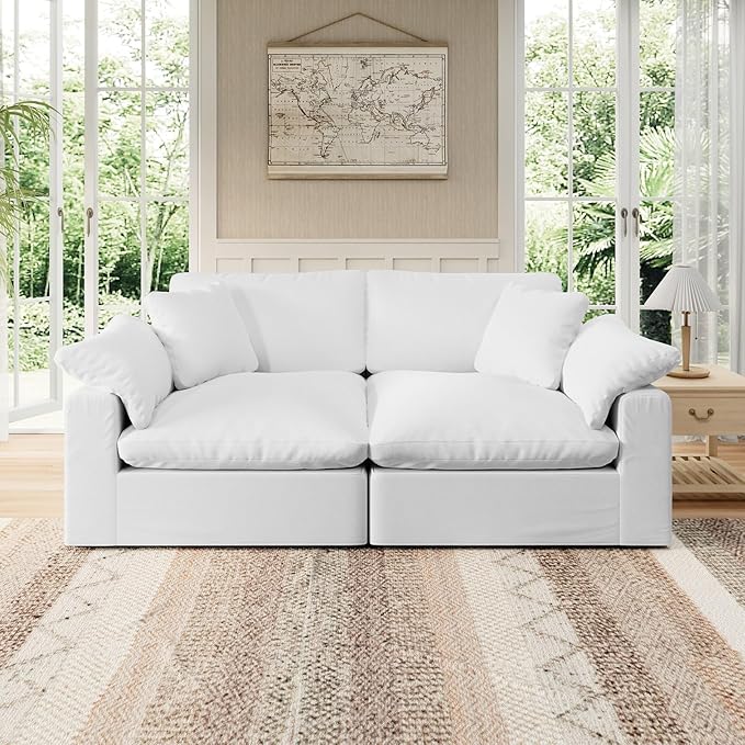 Forest aesthetics Modular Sectional Sofa Cloud Couch,78.6" Down Filled Comfy Cloud Modern Sofa,2 Seater with White Linen Couch Cushion Covers Removable Furniture for Living Room