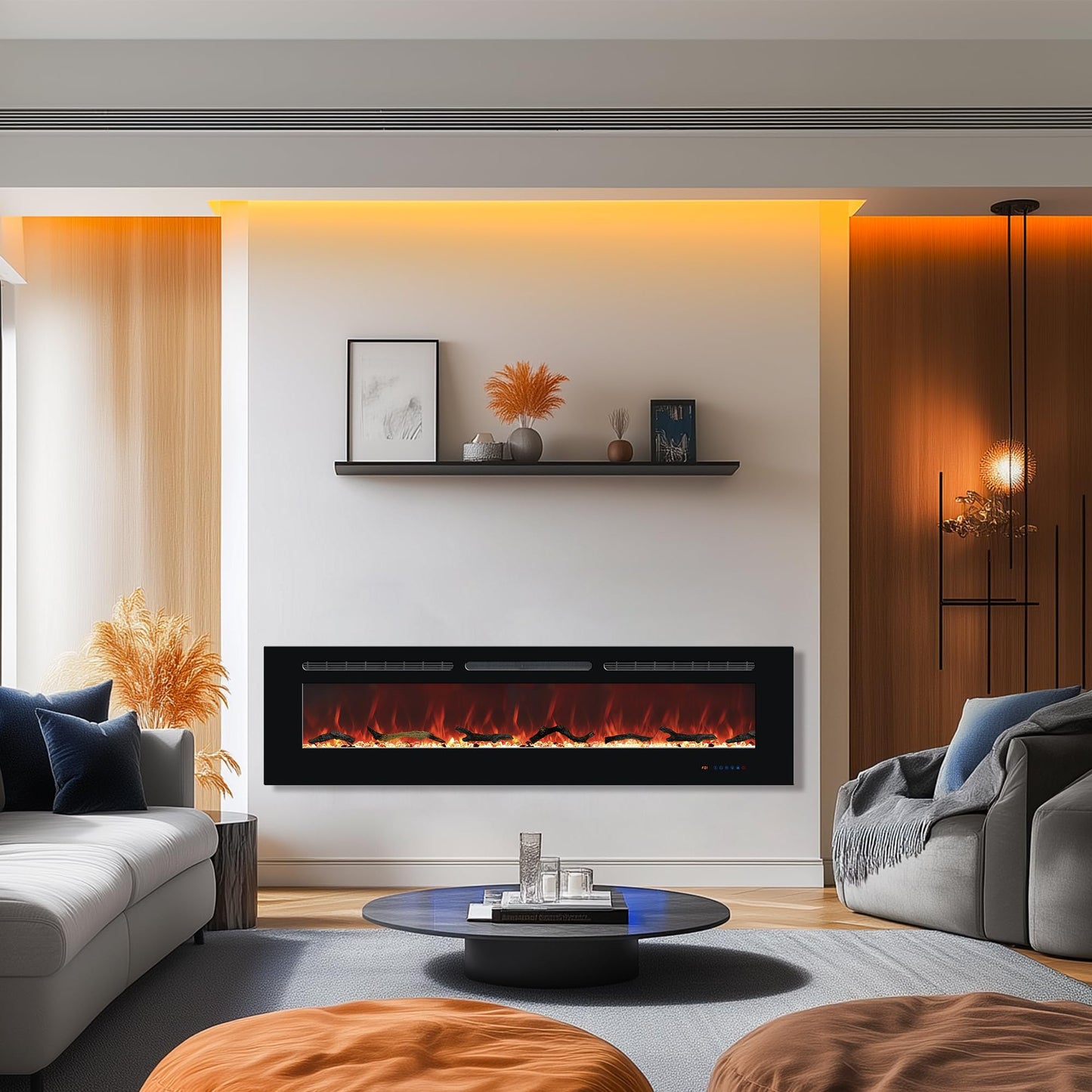 Carsynflame Electric Fireplace 72 In, Wall Mounted & Recessed Electric Fireplace Inserts, Remote & Touch Screen Control, 169 Flame Color Combinations, Timer & Thermostat Fireplace Heater, 1500W, Black