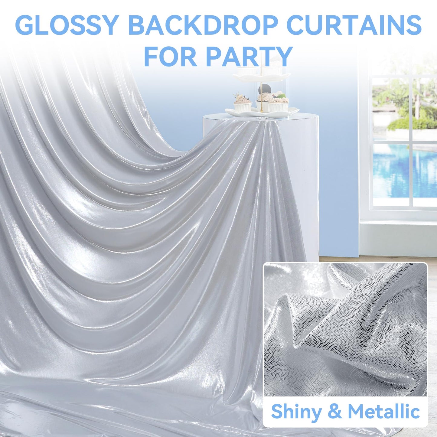 gogoparti 10x10FT Silver Sequin Backdrop Curtain - 2 Panels of 5x10FT Wrinkle-Free Glitter Drapes for Photography, Birthdays, Weddings & Graduations