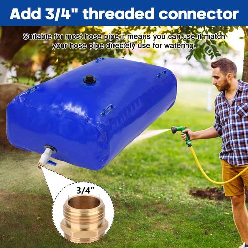 TooTaci 500L/132Gal Water Storage Bladder, Large Capacity Water Tank with 3/4" Adapters and Hose, Portable Emergency Water Bag for Garden Watering, Drought Resistance, Agricultural Irrigation