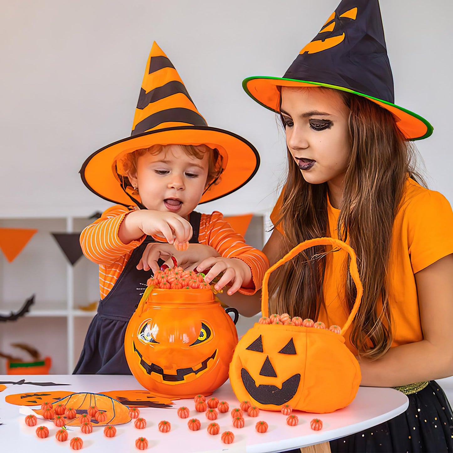 JUNEBRUSHS 50 Pcs Mini Pumpkins Fake Pumpkins Artificial Pumpkins Thanksgiving Ornaments for Vase Filler DIY Crafts Fall Halloween Party Supplies Home Table Decorations