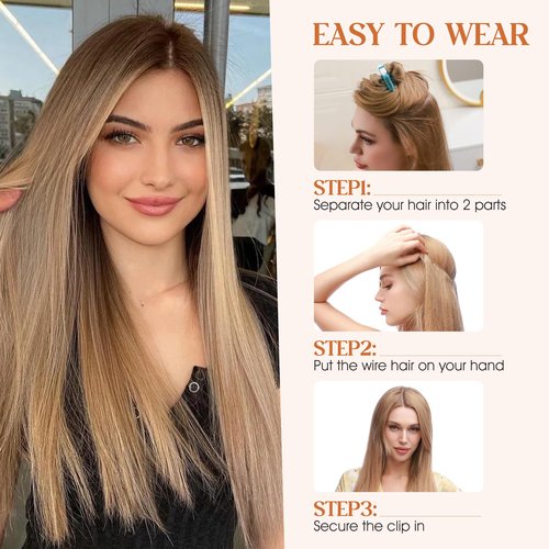 Halo Hair Extensions Real Human Hair, S-noilite Hair Halo Extensions for Women 20inch Medium Brown/Dark Blonde Halo Extensions Invisible Wire HairExtensions