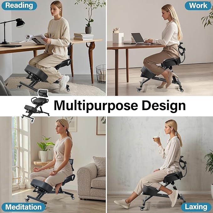 Kneeling Chair, Ergonomic Kneeling Chair with Back Support, kneelings Office Chairs with Adjustable Height and Lumbar Support for Banking Meeting Room Office Home Reception,Improve Postures