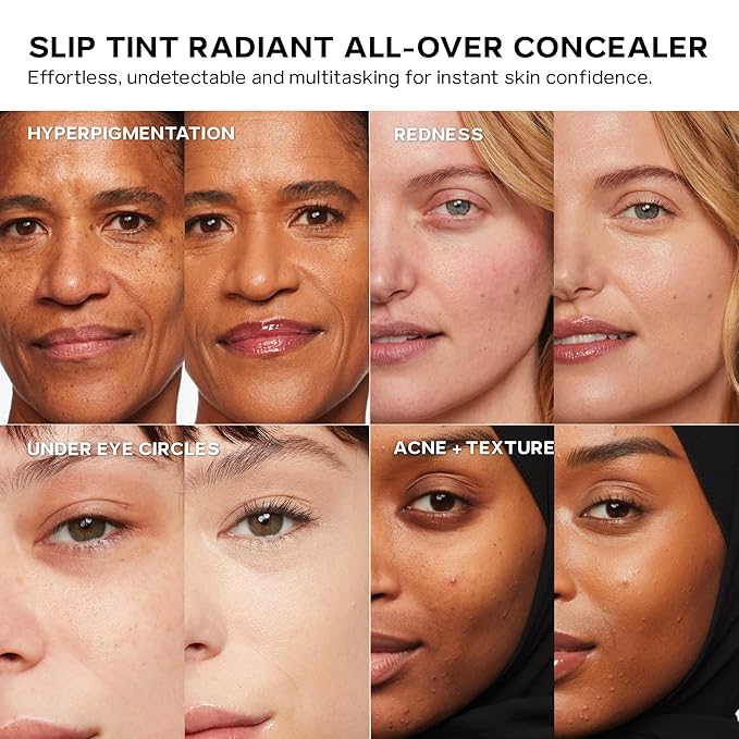 Saie Slip Tint Radiant Cream Concealer & All-Over Face Makeup - Concealer for Dark Circles, Redness & Blemishes - Lightweight Makeup Made with Hydrating Hyaluronic Acid - Shade 12 (0.17 oz)