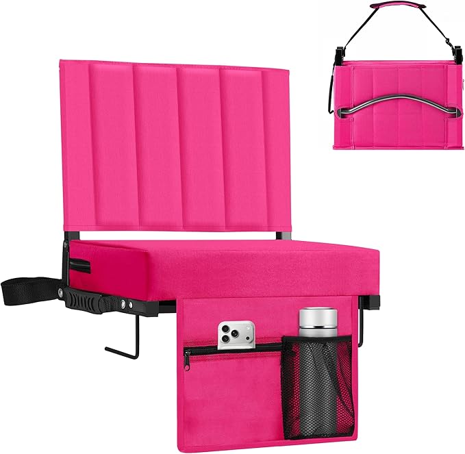 Halituny Stadium Seat for Bleachers with Back Support, Portable Bleacher Seat with Wide Comfy Padded Cushion, Metal Hook, Folding Stadium Chair with Shoulder Strap, Carry Handle, Cup Holder