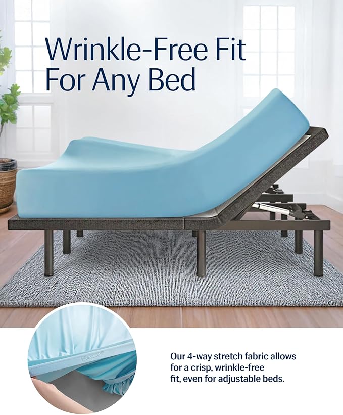 REST® Evercool®+ Fitted Sheet, Queen Size, Light Blue, 15" Deep (up to 18’’), Breathable Bedding for Hot Sleeper and Night Sweats, Bed Sheet with Ionic+ Self-Cleaning Silver Yarn for Sensitive Skin