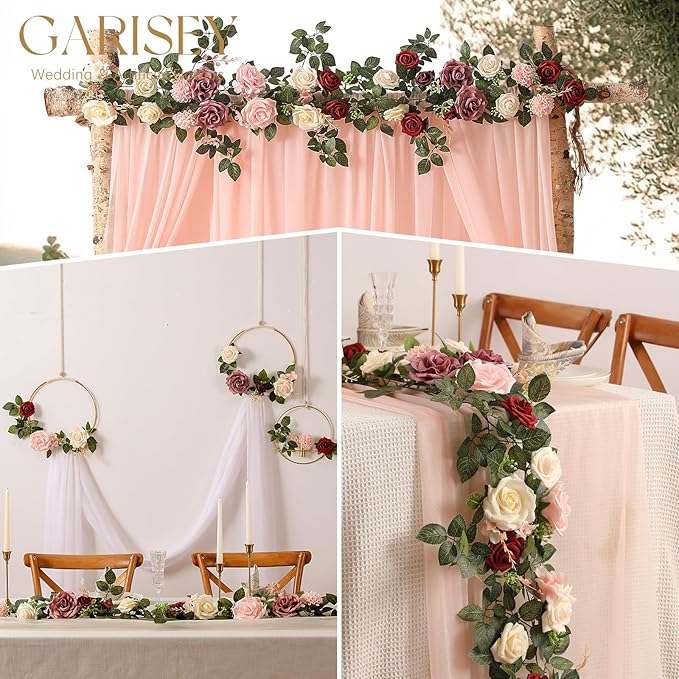 5FT Artificial Rose Flower Burgundy Fake Floral Garland for Wedding Ceremony Backdrop Arch Flowers Table Centerpieces Decorations