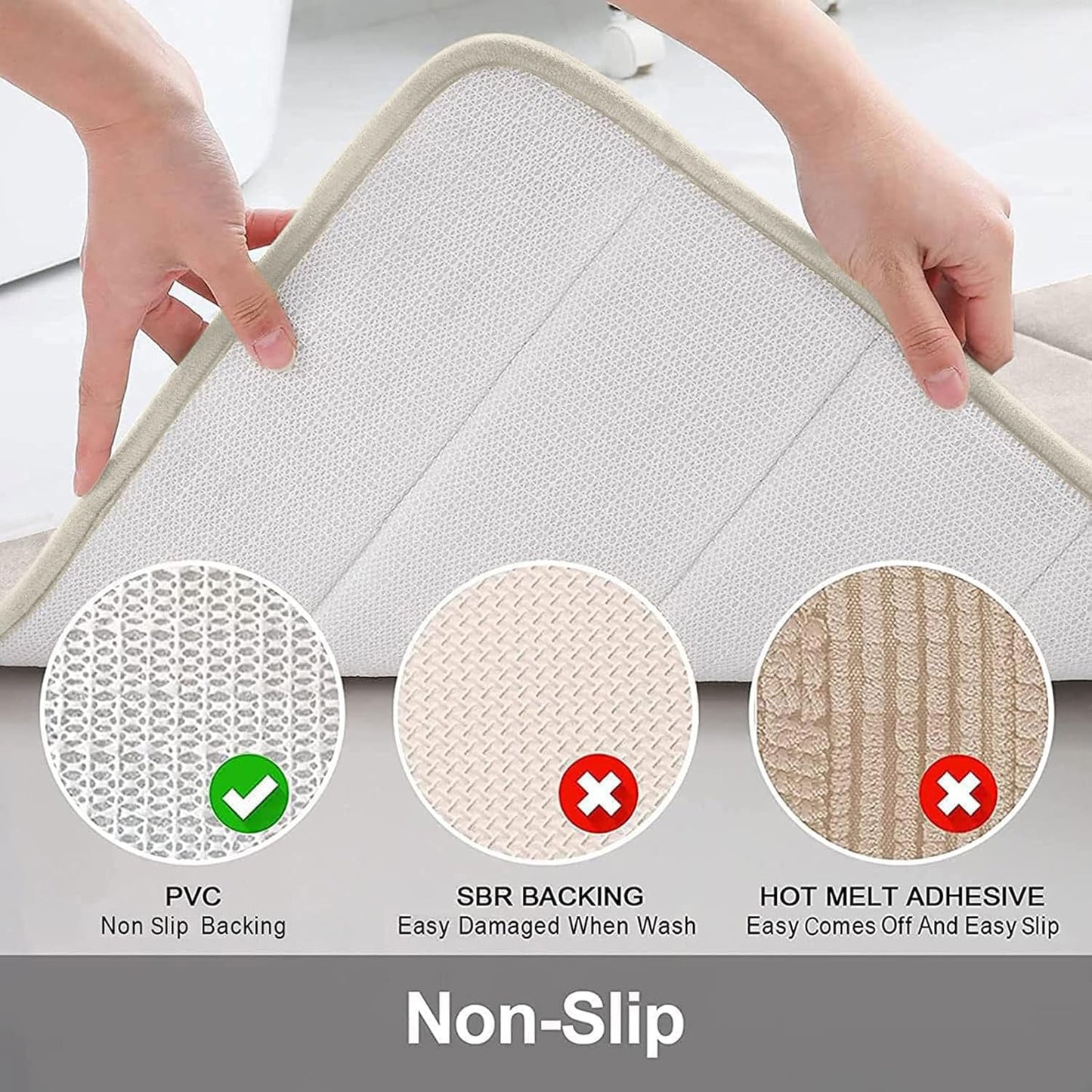Buganda Memory Foam Bath Mat, 34" x 20", Ultra Soft and Non-Slip Bathroom Rugs, Water Absorbent and Machine Washable Bath Rug for Bathroom, Shower, and Tub, Cream