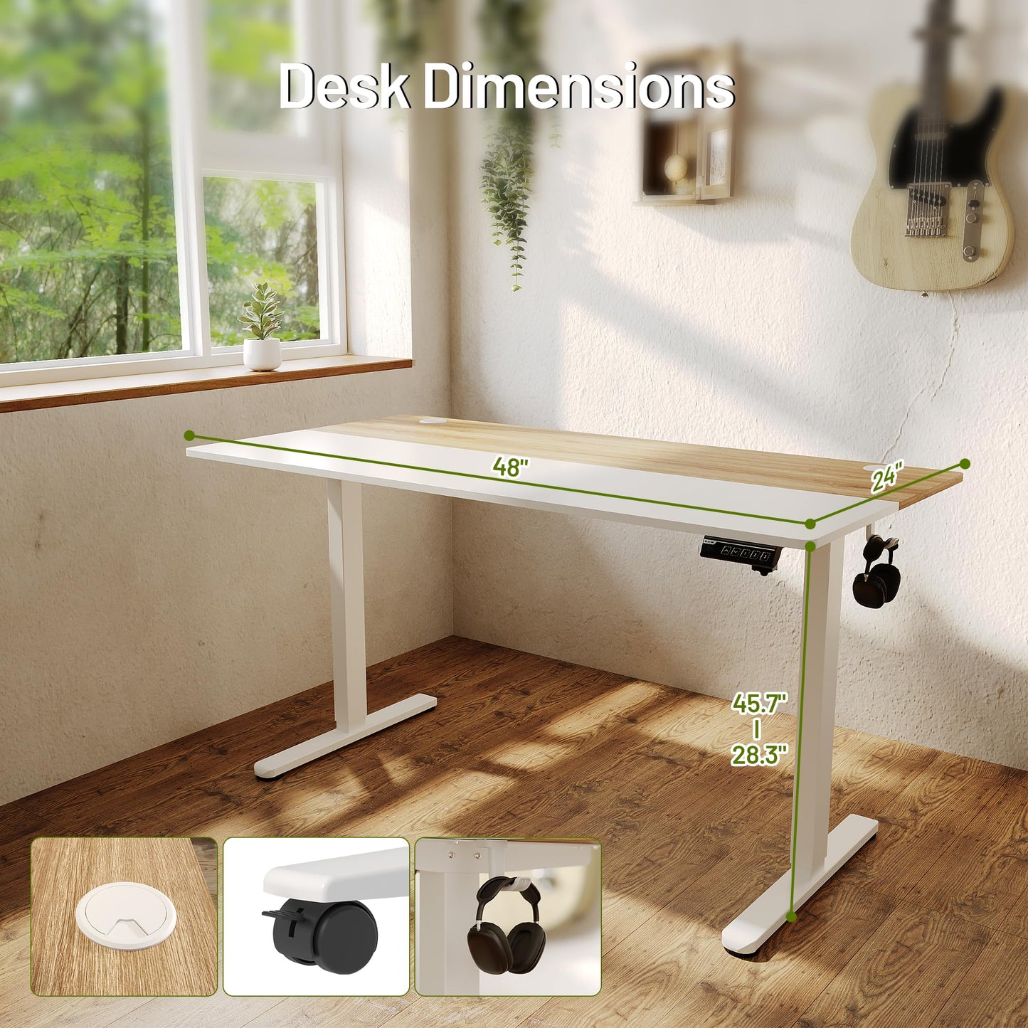 Monomi 47.2 Inch Electric Standing Desk, Height Adjustable Sit Stand Up, Work Home Office Computer PC Desks, Gaming Writing Study Bedroom Rising Table, Nature
