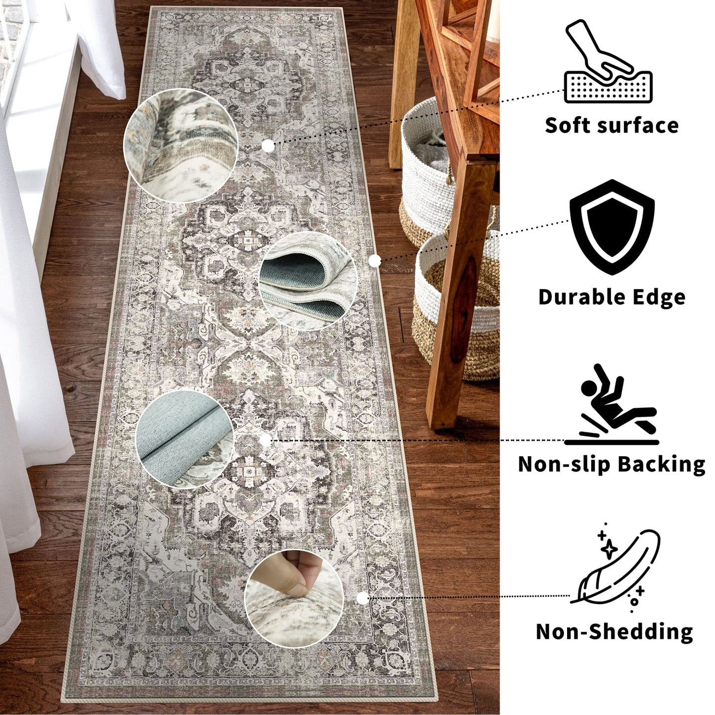 YOUFORTONG 2x12 Runner Rus for Hallways Soft Kitchen Rug Non Slip Rug Runner with Rubber Backing Washable Non Shedding Farmhouse Runner Rug (Beige, 2X12)
