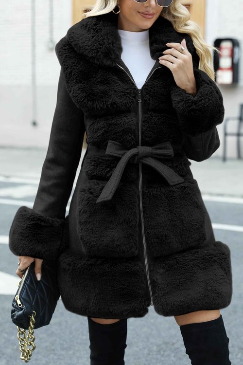Bellivera Women's Wool Pea Coat Faux Fur Jacket Winter Warm Parka Overcoat with Belt 241A L