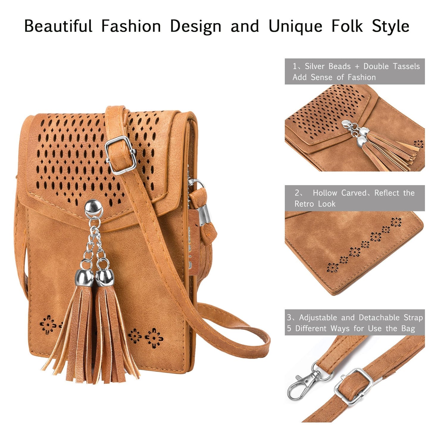 seOSTO Womens Small Crossbody Bag For Woman, Tassel Wallet Purse，Gifts For Teenage Girls