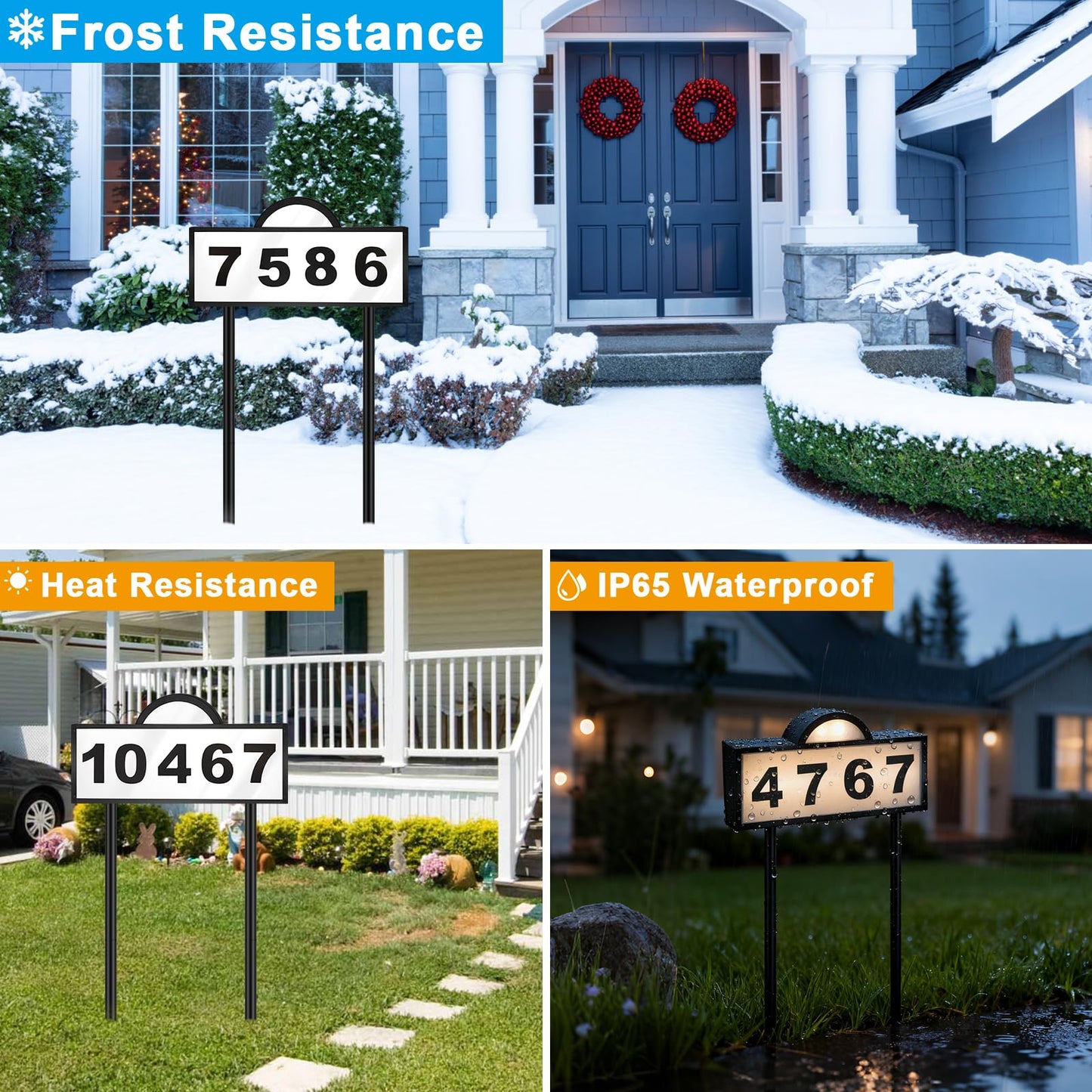 Solar House Numbers for Outside, Aqonsie Solar Powered Address Sign with Warm White & Cold White, IP65 Waterproof Solar Address Signs for Yard, LED Illuminated Plaques Wall Mounted & In Ground