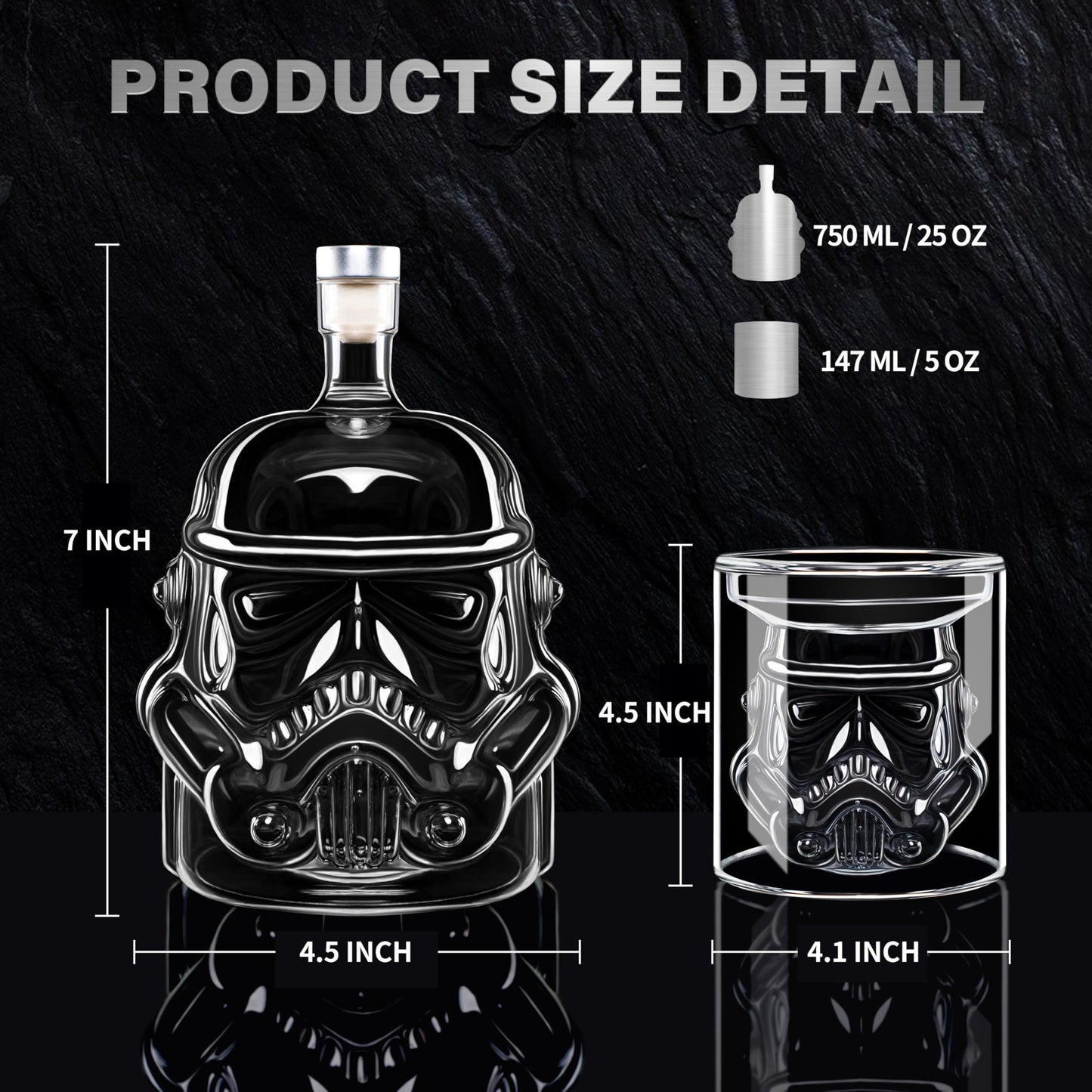 Transparent Creative Whiskey Decanter Set with 2 Glasses, Funnel,Decanter Stone, Flask Carefe, for Wine, Scotch Whiskey, Bourbon Whiskey, Vodka, Spirits-750ml, Thickened, Gifts for Men