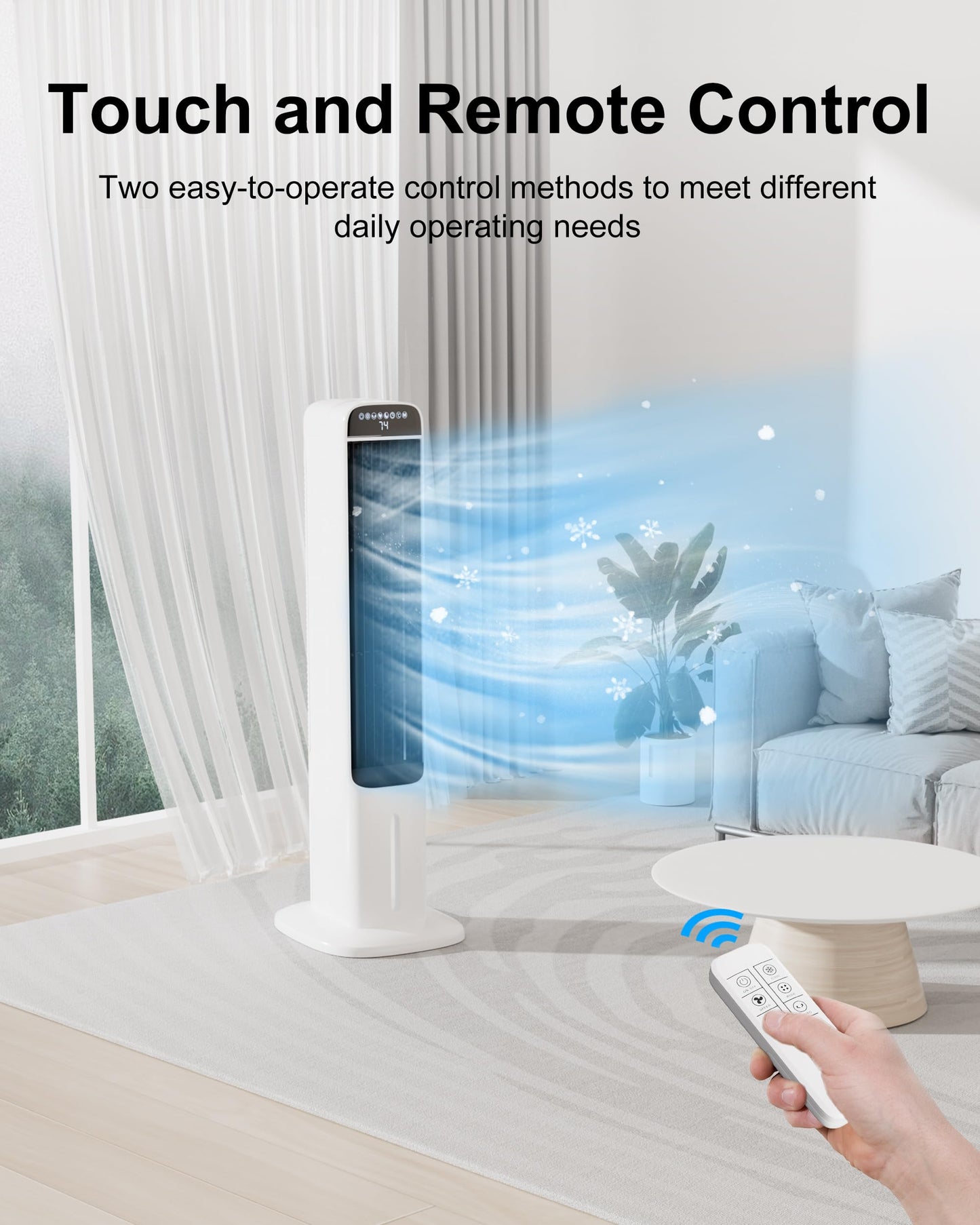 Uthfy 41 INCH Portable Air Conditioners, 3-in-1 Swamp Cooler with 120° Oscillation, 28ft/s, Cooling Fans that Blow Cold Air 4 Modes, 3 Speeds,4L Water Tank,4 Ice Packs, Off White