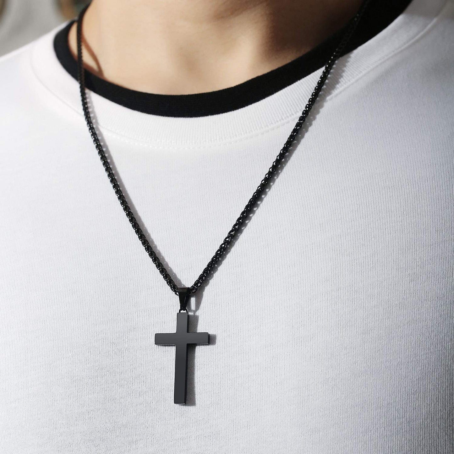 P. BLAKE Cross Necklace for Men, Stainless Steel Mens Cross Pendant Chain Christian Religious Jewelry Valentines Christmas Gifts
