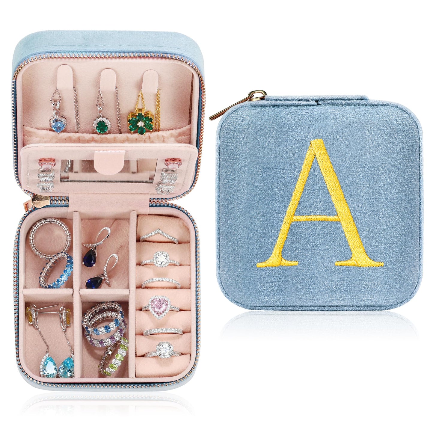 Parima Gifts for Friends Sister - Gifts for Women, Plush Velvet Jewelry Case, Personalized Gifts, Small Jewelry Case Jewelry Box, Women Mom Friends Birthday Gifts Idea - Letter A, Blue