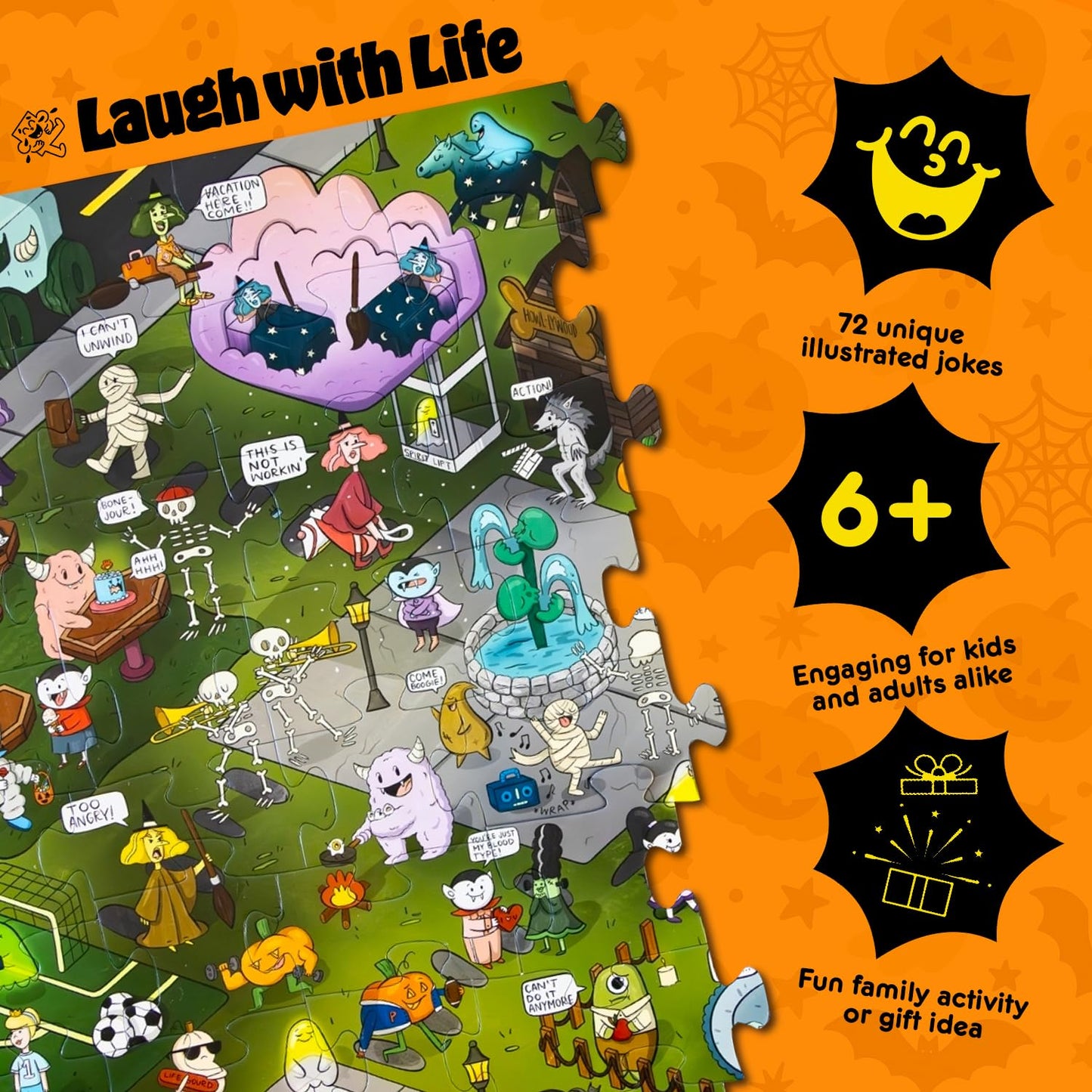 Laugh with Life Halloween Joke Puzzle – 72pcs Halloween-Themed Kids Jigsaw Puzzle for Adults, Extra Large Floor Puzzles for Kids Ages 5+, Fun Adult Puzzles & Toddler Educational Toys (24" x 36")