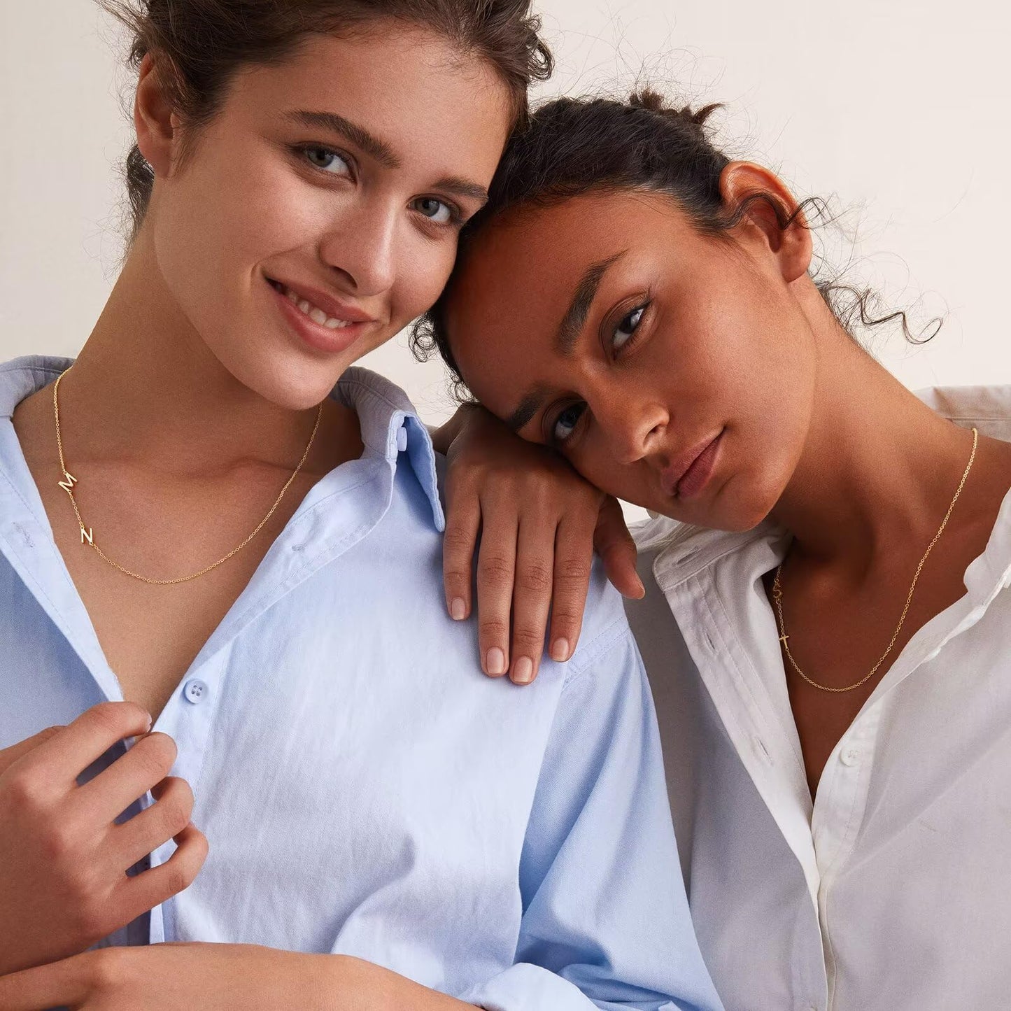 M MOOHAM Double Initial Necklaces for Women - Simple 14K Gold Plated Letter B Gold Initial E Sideways Necklace Jewelry Birthday Gifts for Women Wife Mom