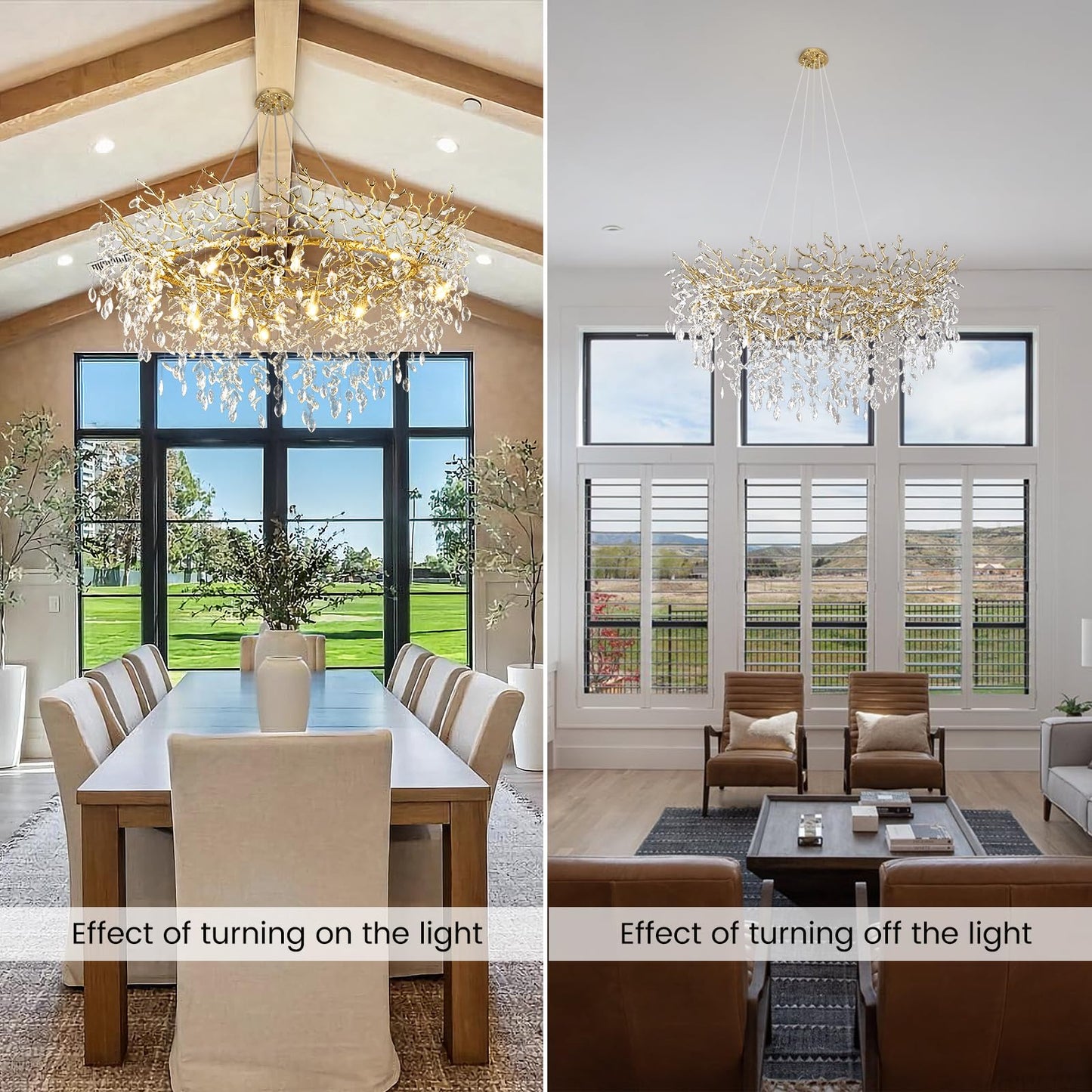 kvtinmty 14-Light Modern Large Crystal Chandelier for Dining Room, 48" Round Gold Crystal Tree Branche Chandelier, Living Room Crystal Chandelier, Crystal Chandeliers for High Ceiling,Entryway,Foyer