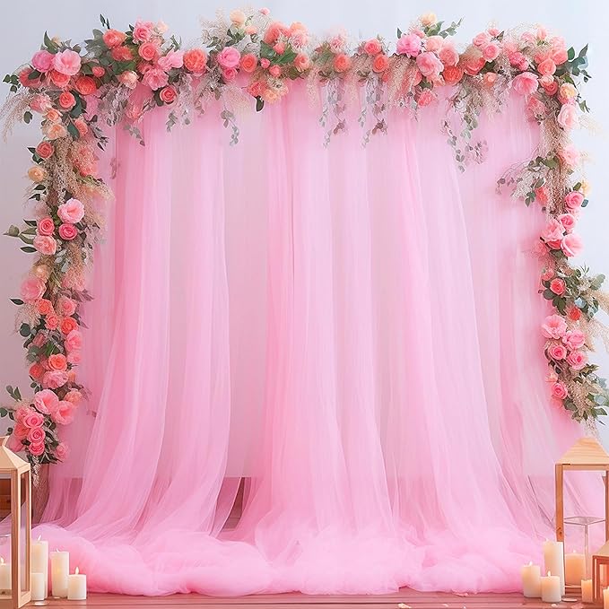 Pink Tulle Backdrop Curtain for Parties Girls Baby Shower 10ft X 8ft Light Pink Sheer Backdrop Curtains for Birthday Party...