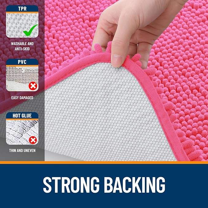 OLANLY Bathroom Rugs 47x20, Extra Soft Absorbent Chenille Bath Rugs, Rubber Backing Quick Dry, Machine Washable Bath Mats for Bathroom Floor, Tub and Shower, Home Decor Accessories, Hot Pink