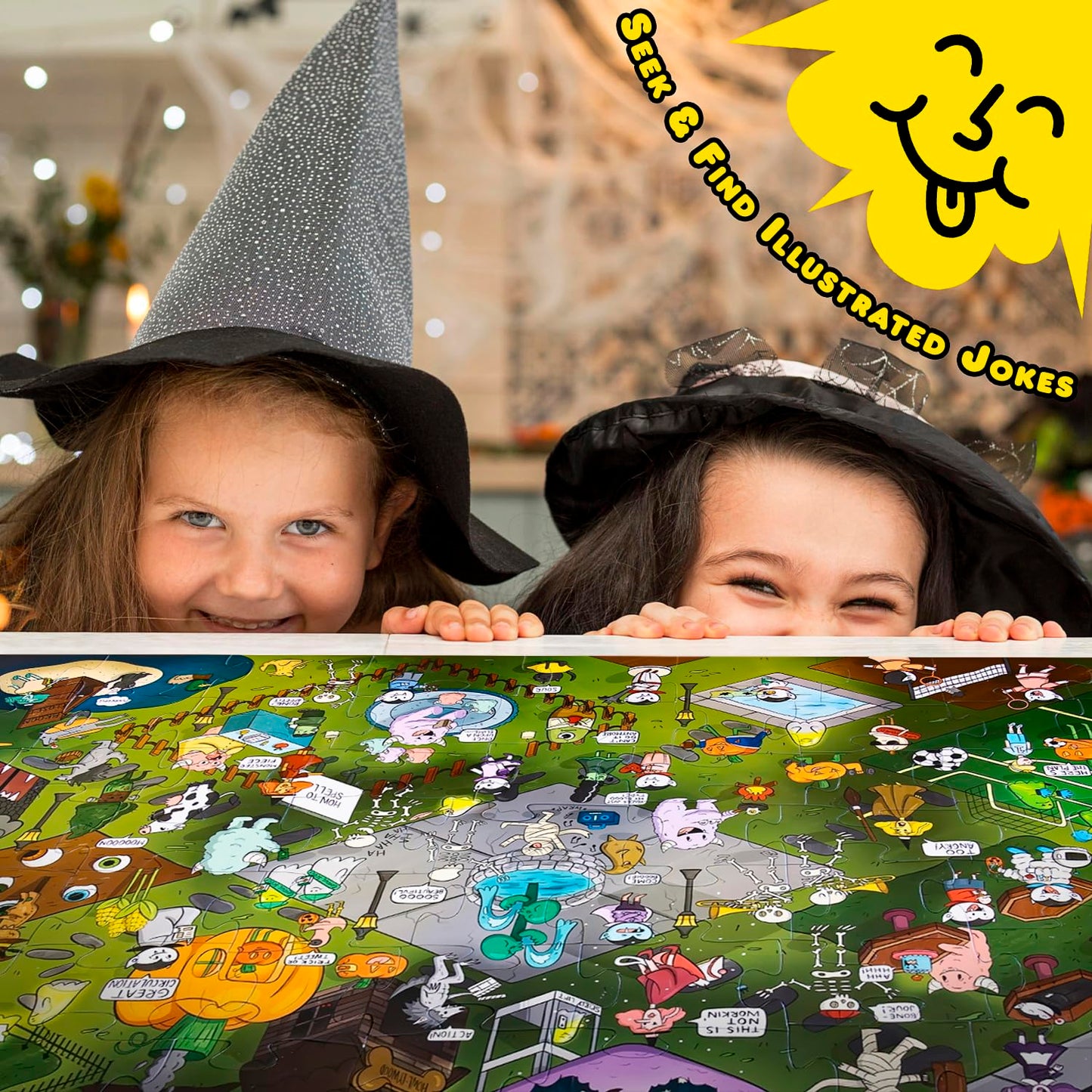 Laugh with Life Halloween Joke Puzzle – 72pcs Halloween-Themed Kids Jigsaw Puzzle for Adults, Extra Large Floor Puzzles for Kids Ages 5+, Fun Adult Puzzles & Toddler Educational Toys (24" x 36")