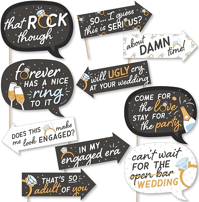Photo Booth Props Kit for Engagement Party - 10-Piece Speech Bubble and Arrow Set, Premium Cardstock Photo Props with Asse...