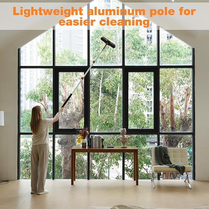 13Ft Window Squeegee with Extension Poles, Extra-Large 14" Window Squeegee 2-in-1 Window Cleaning Kit with Telescopic Pole,Window Cleaner Tool with Adjustable Head, for High Window, Glass, RV