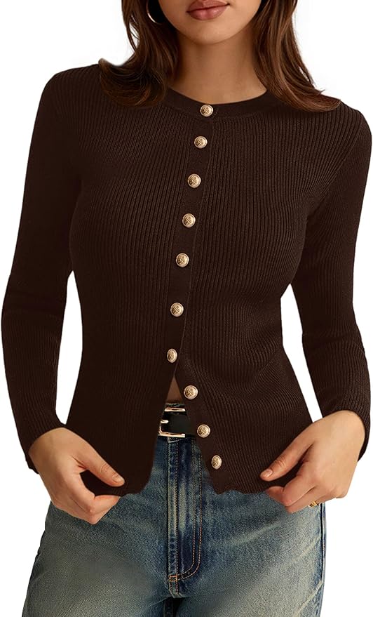 PRETTYGARDEN Womens 2026 Fall Cardigan Sweaters Lightweight Long Sleeve Button up Ribbed Knit Tops Winter Fashion Clothes