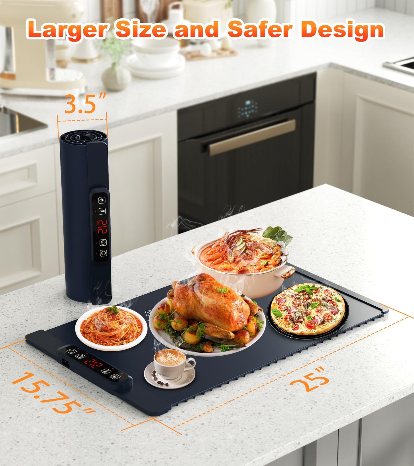 Warming Mat for Food, Food Warming Mat, 10-Second Rapid Heating Silicone Electric Tray, 5 Temperature Settings and 1-4 Hour Adjustable Timer, Foldable Portable Food Warmer, for Gatherings and Parties