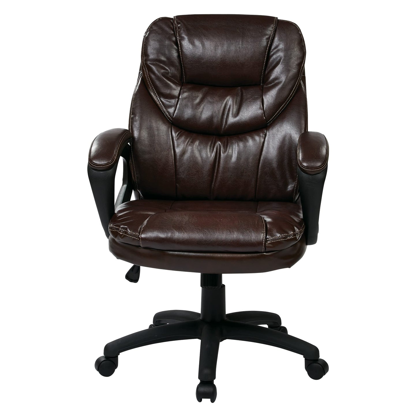 Office Star FL Series Faux Leather Manager's Adjustable Office Chair with Lumbar Support and Padded Arms, Chocolate