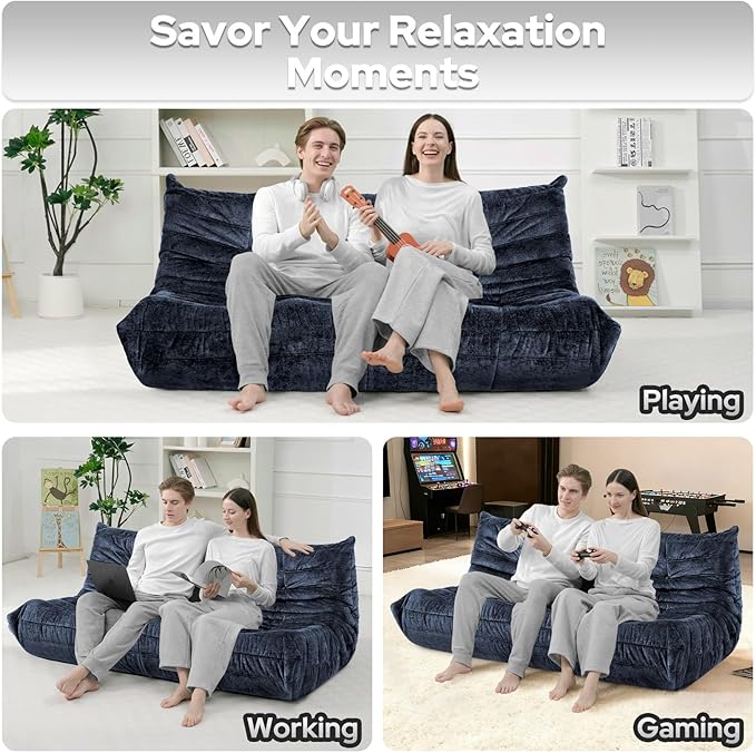 HABUTWAY Bean Bag Chair, Giant Bean Bag Chairs for Adults, 3 Seater Fireside Chair, Lazy Large Floor Bean Bag Sofa for Living Room, Bedroom, Dorm, Office (Navy Blue)