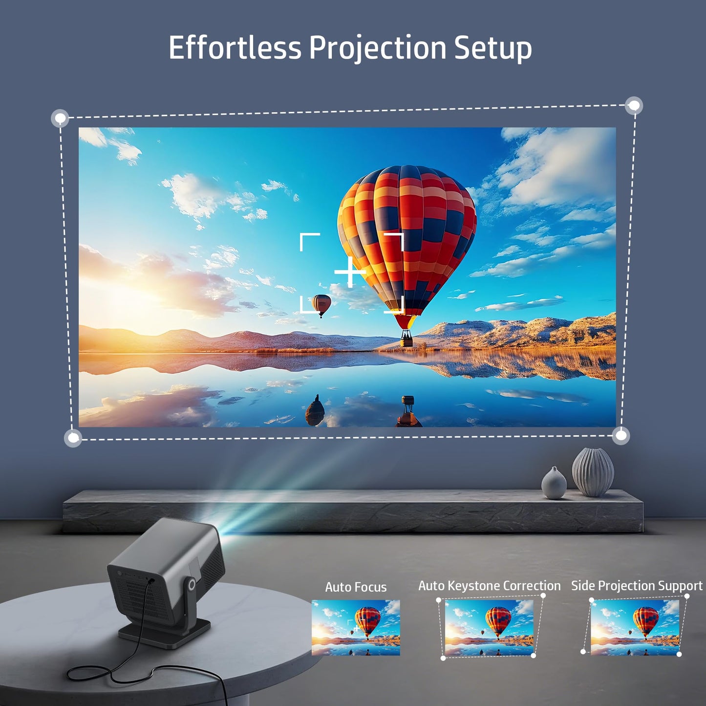HP MC475 Official Licensed App Native 1080P Full HD Mini Projector with WiFi & Bluetooth, Portable Projector 4K Support, Auto Focus, Short Throw Smart Movie Projector for Outdoor & Bedroom