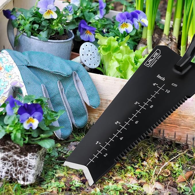 Gardening Shovel Tool, LRLXE Heavy Duty Stainless Steel Garden Transplant Shovel, Root Cutter, All-Purpose Small Hand Shovel with Serrated Edge for Digging and Transplanting(Red)