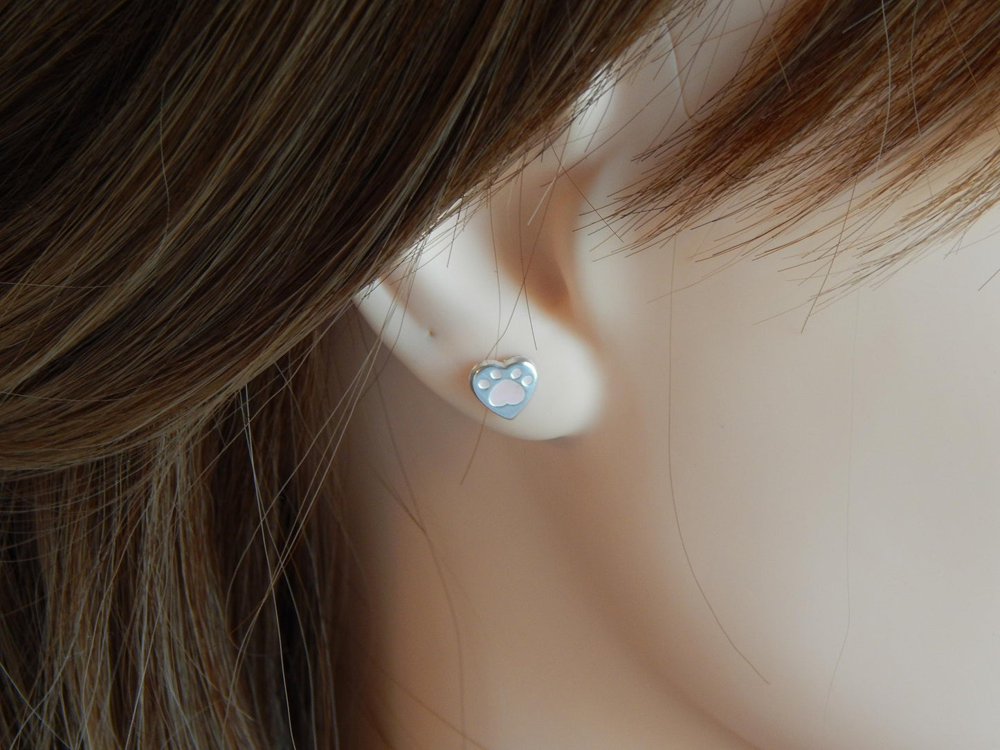 925 Sterling Silver Hypoallergenic Paw Print Stud Earrings (Choose Your Style) (Pink Heart)