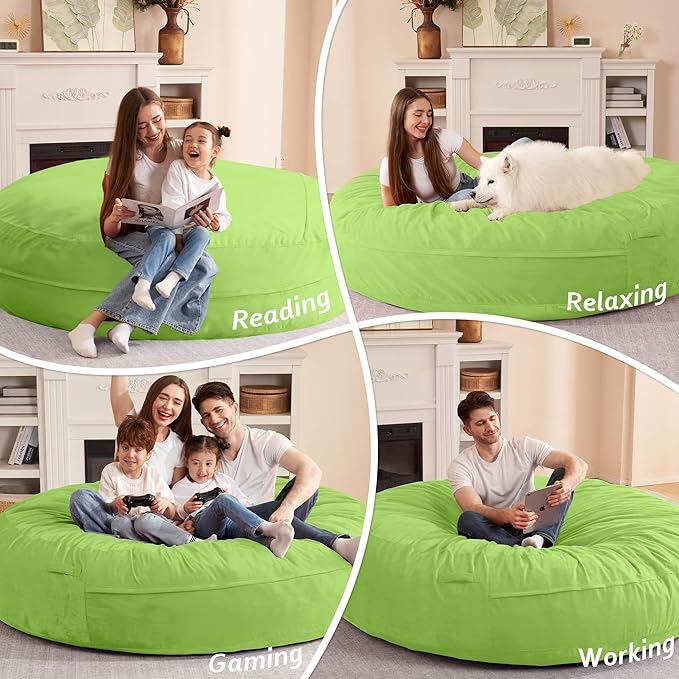HABUTWAY XX-Large Bean Bag Chair: Giant 7' Memory Foam Furniture Bean Bag Chairs for Adults with Microfiber Cover 7Ft（Lime）