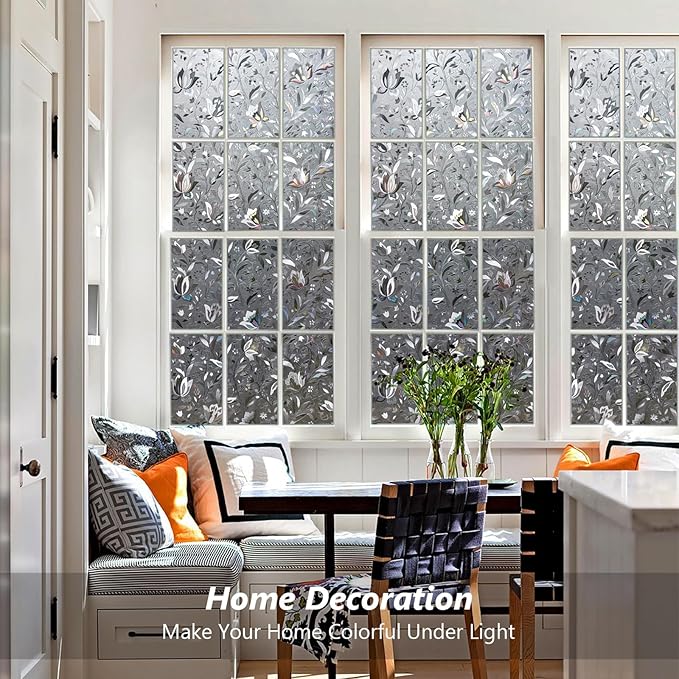 Kromapolis Window Film, Window Privacy Film Frosted, Vinyl Glass Covering, Stained Glass Decorative Film, Static Window Clings, Non-Adhesive (Grayish Black, 29.5 x 157.4 inch)