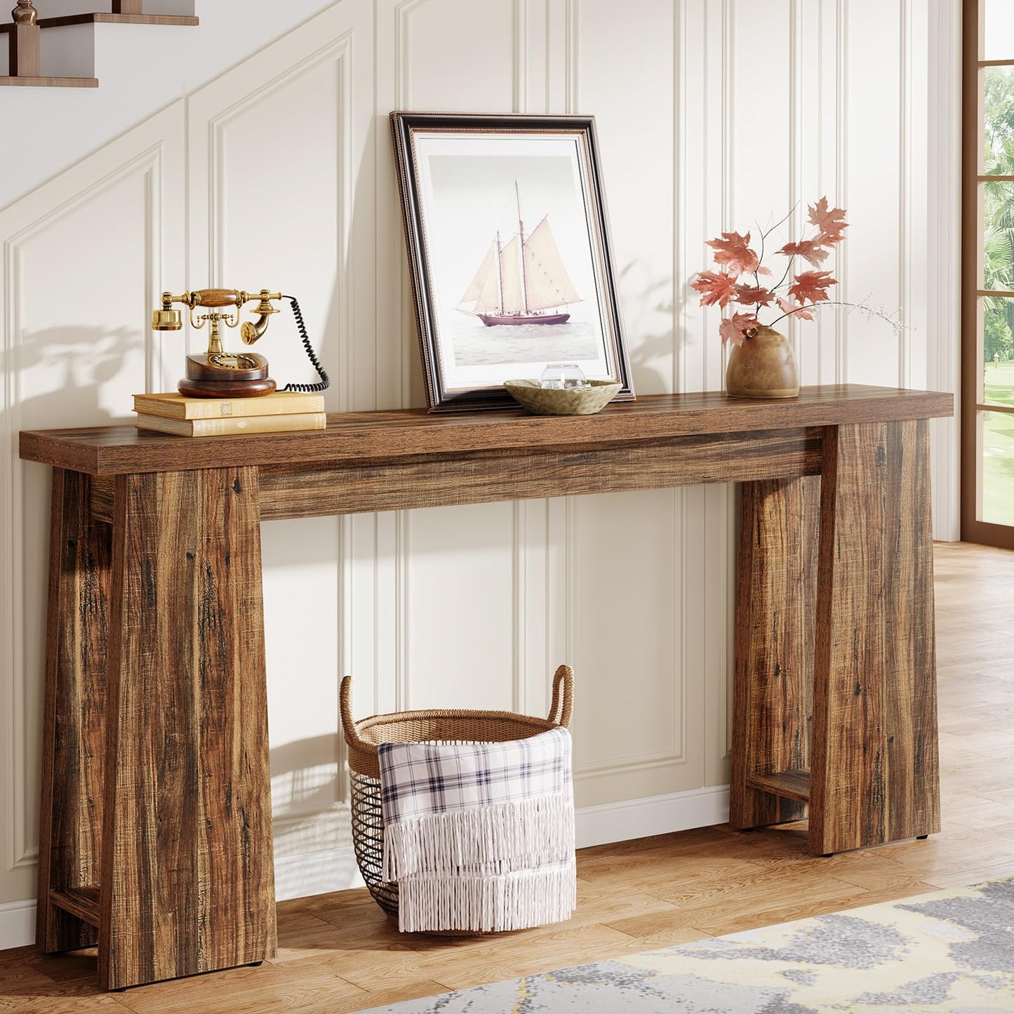 Tribesigns Entryway Console Table, 70.9-Inch Narrow Long Farmhouse Sofa Table Behind Couch, Skinny Entry Console for Living Room Hallway Entrance Foyer, Rustic Brown
