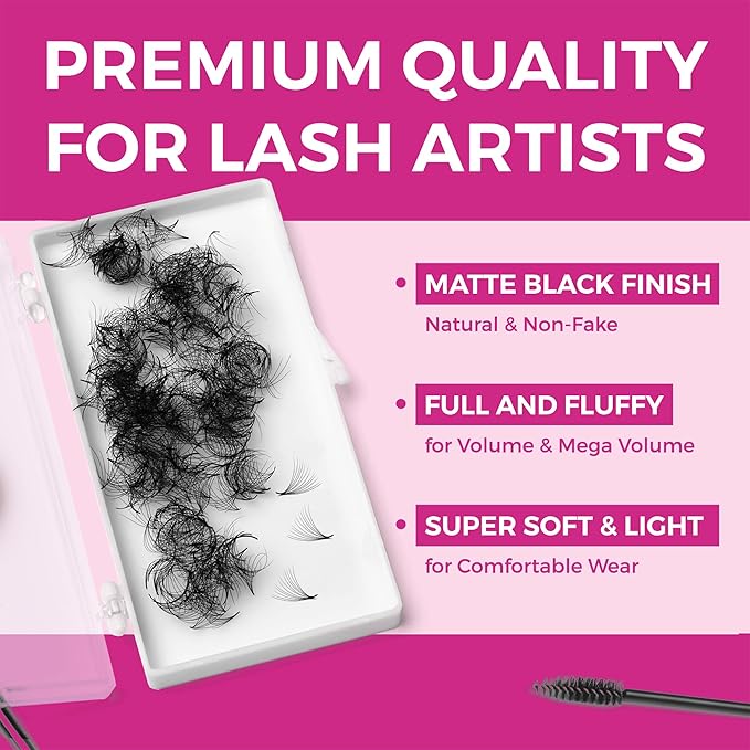 Eyesy Lash 500 Promade Fans - Volume Premade Lash Fans for Eyelash Extensions Pointy Base Handmade Loose Pre Made Eyelashes Middle Stem Soft and Lightweight (16D 0.03 D 10mm)