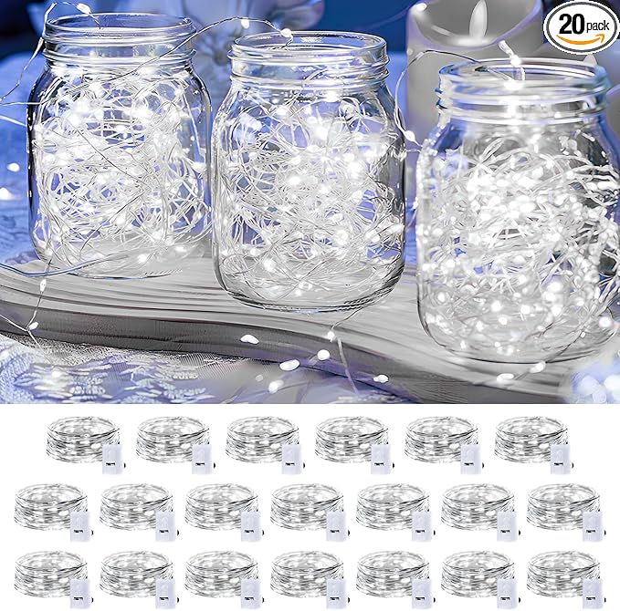 20 Pack LED Fairy Lights Battery Operated,7FT 20 LED Waterproof Mini Twinkle String Lights Battery Powered for Christmas M...